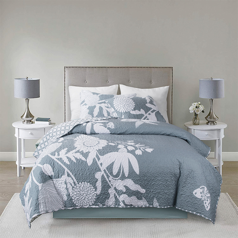 Juego de edredón de flores con estampado textil Funda de cama
